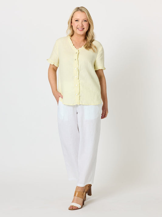 Gordon Smith Audrey Linen Short Sleeve Ruffle Shirt (Lemon)