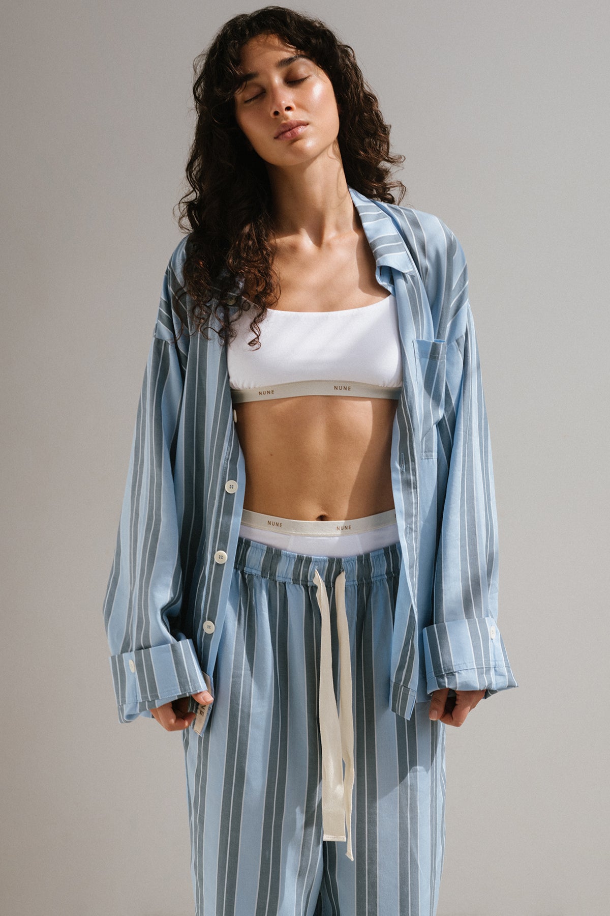 Image of Sleepwear & Loungewear. Product name - Long Sleep Pant Macel Daybreak Stripe in Daybreak Stripe colour by brand - NUNE