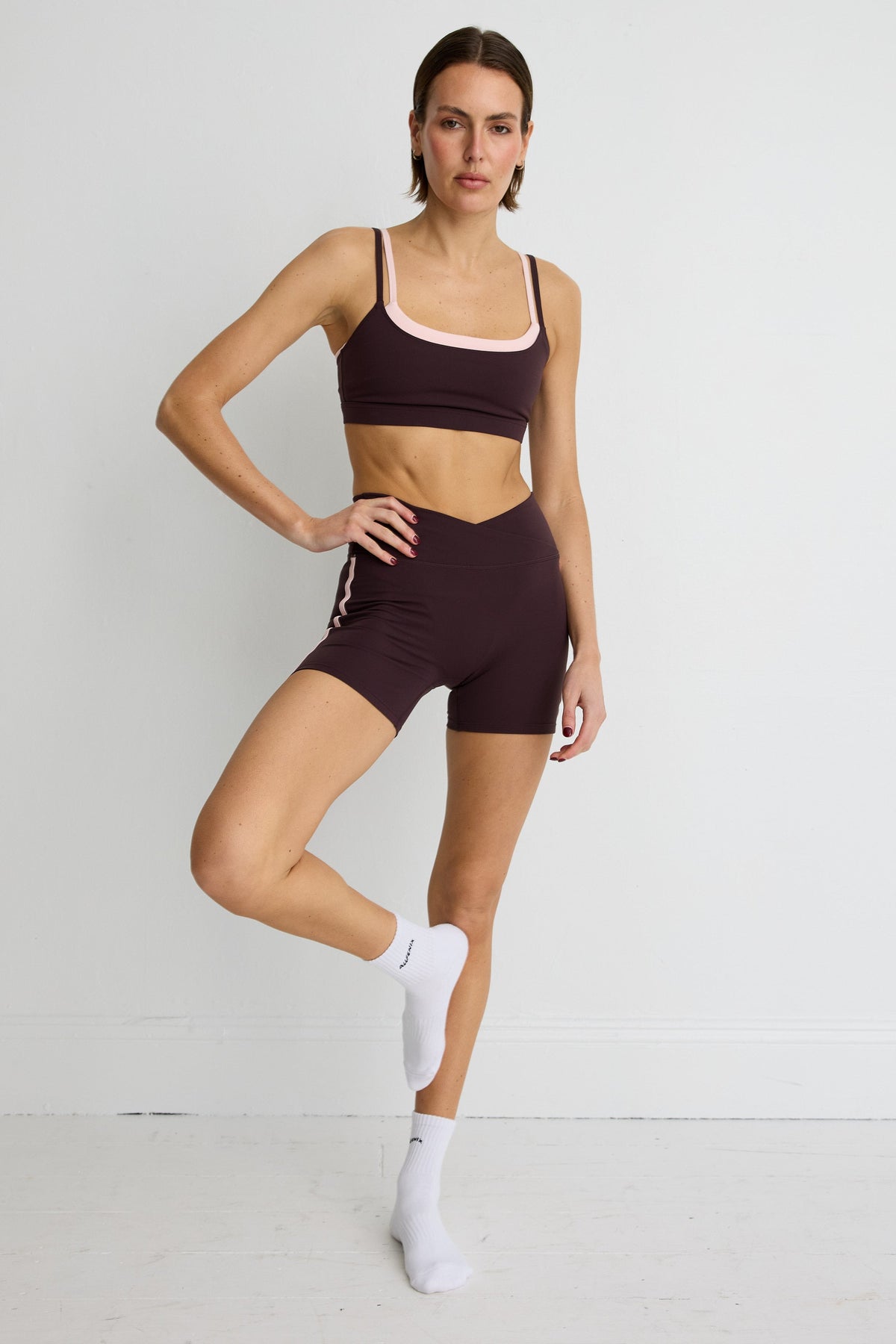 Image of Activewear. Product name - NEW ALLFENIX CloudCore Contrast Double Layer Sports Bra Double Espresso/Rose Quartz in Espresso colour by brand - All Fenix