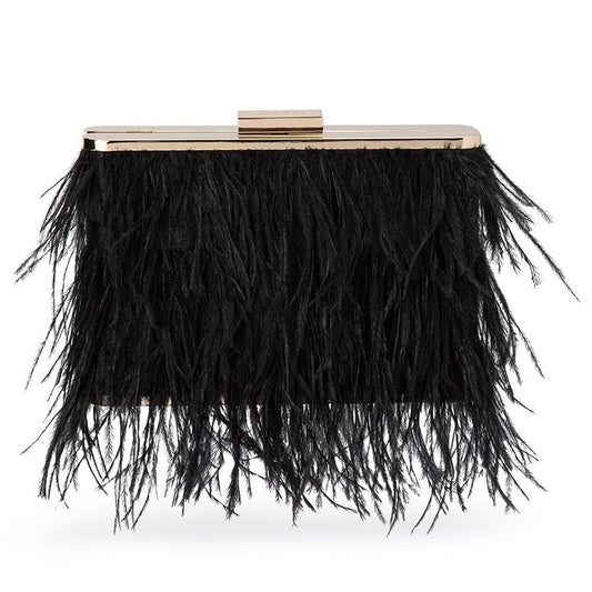 Image of Bags. Productname: ESTELLE Black Feather Clutch in Black colour by brand - Olga Berg