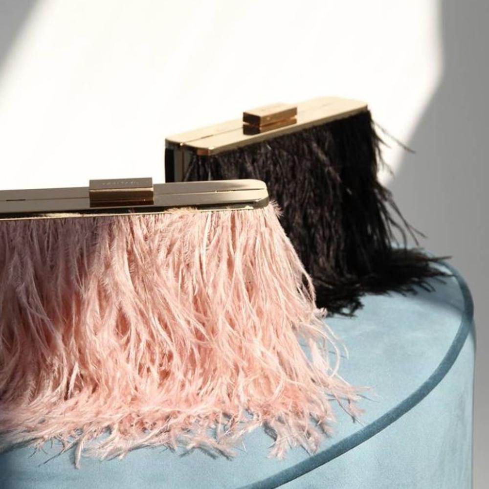 Olga Berg ESTELLE Feather Clutch (Black)