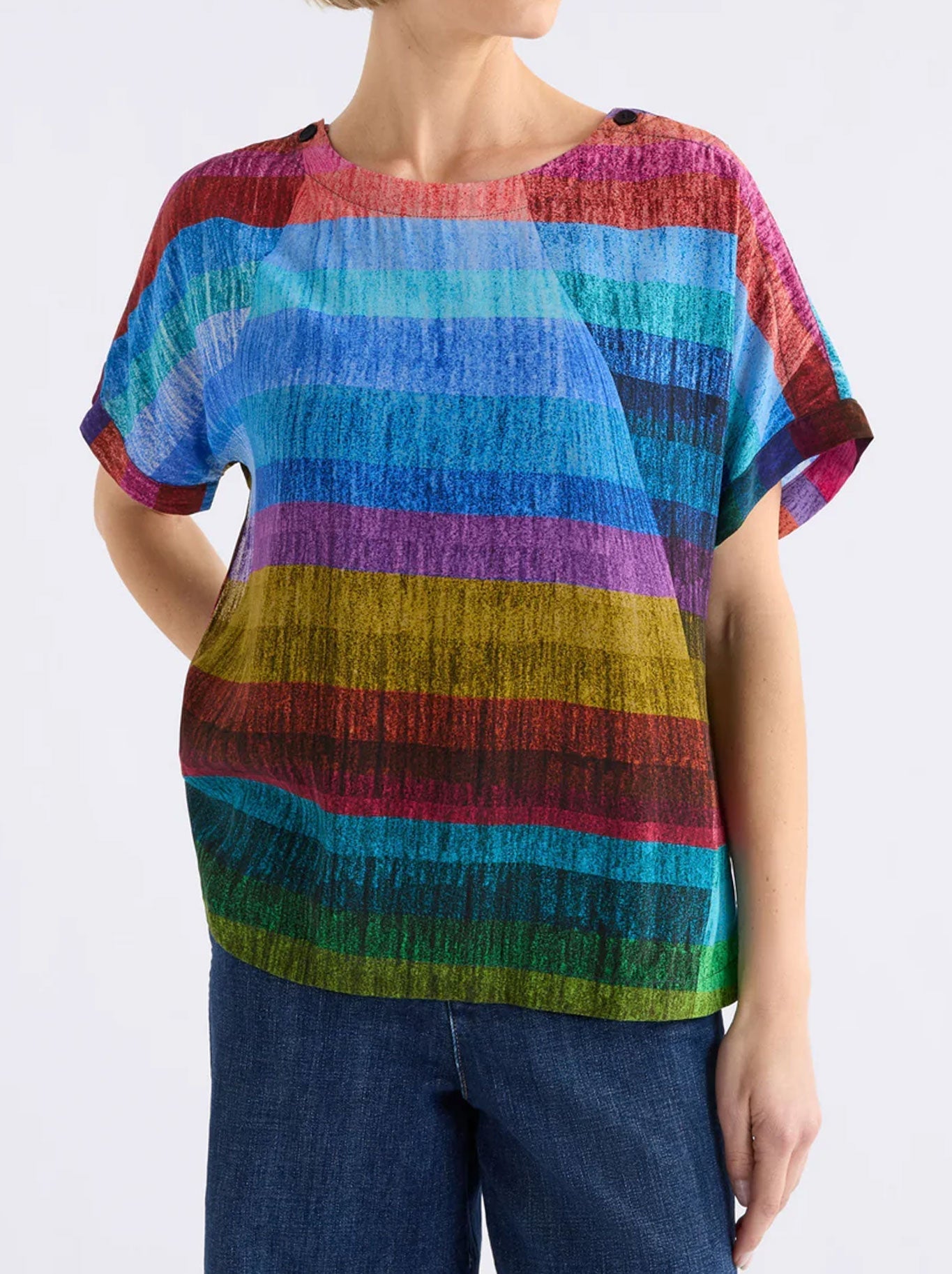 Image of a model wearing Tops. Productname: ELK SONO TOP in Komi Print colour by brand - Elk