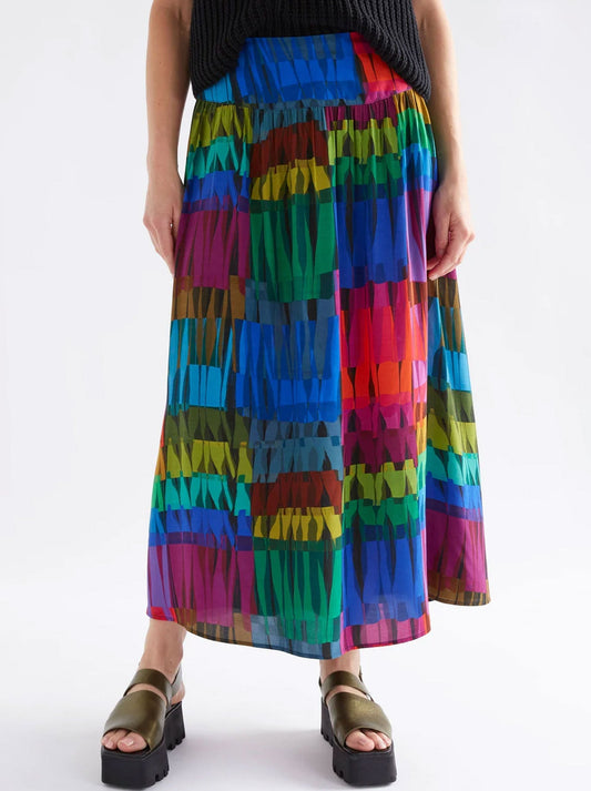 Image of a model wearing Skirts. Productname: ELK REVA SKIRT in Lind Dark Print colour by brand - Elk