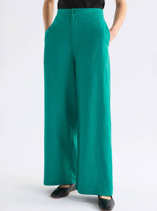 Image of a model wearing Pants. Productname: ELK ANNELI LONG PANT in Teal colour by brand - Elk