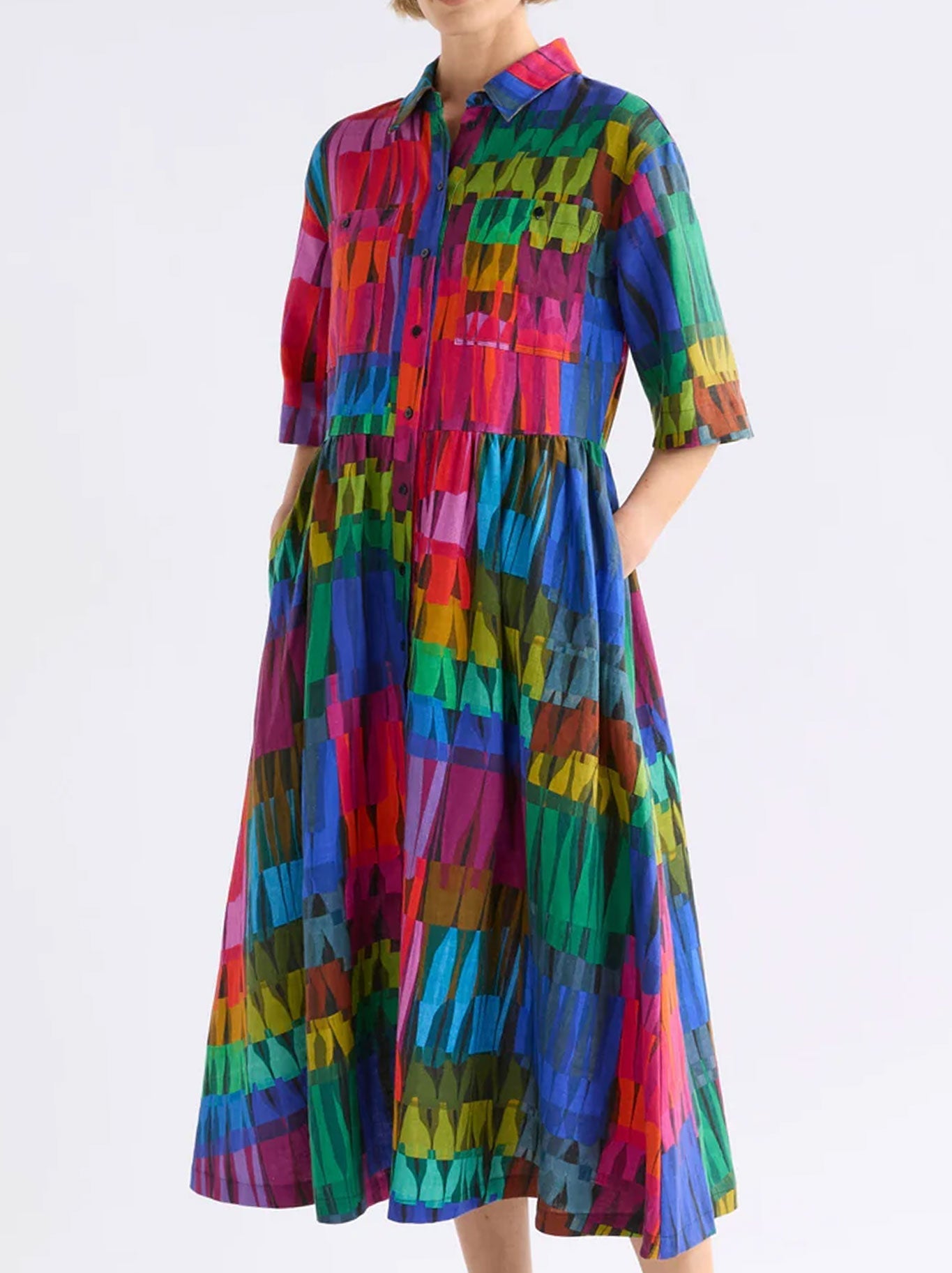 Image of Dresses. Productname: ELK LLINEN LIGHT DRESS in Lind Dark Print colour by brand - Elk