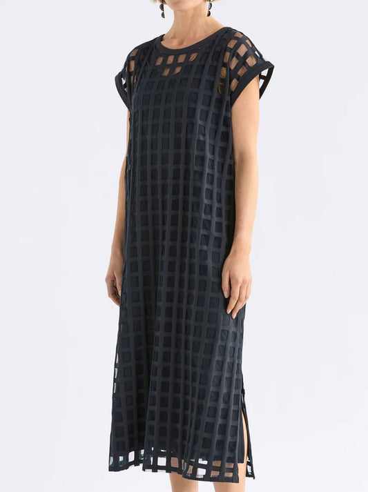 Image of Dresses. Productname: Elk Grid Burnout Midi Dress in Space Blue colour by brand - Elk