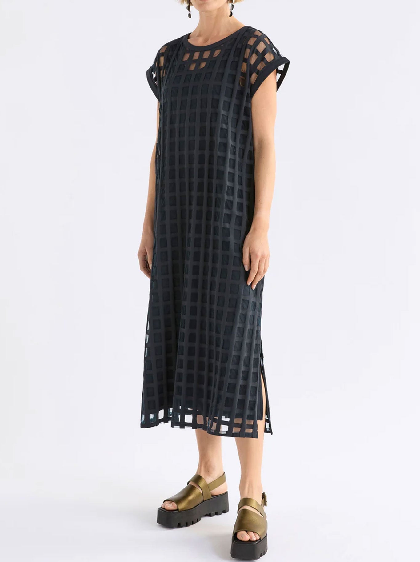 Elk Grid Burnout Midi Dress (Space Blue)