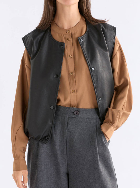 Image of Coats & Jackets. Product name - Elk Striind Leather Vest in Black colour by brand - Elk