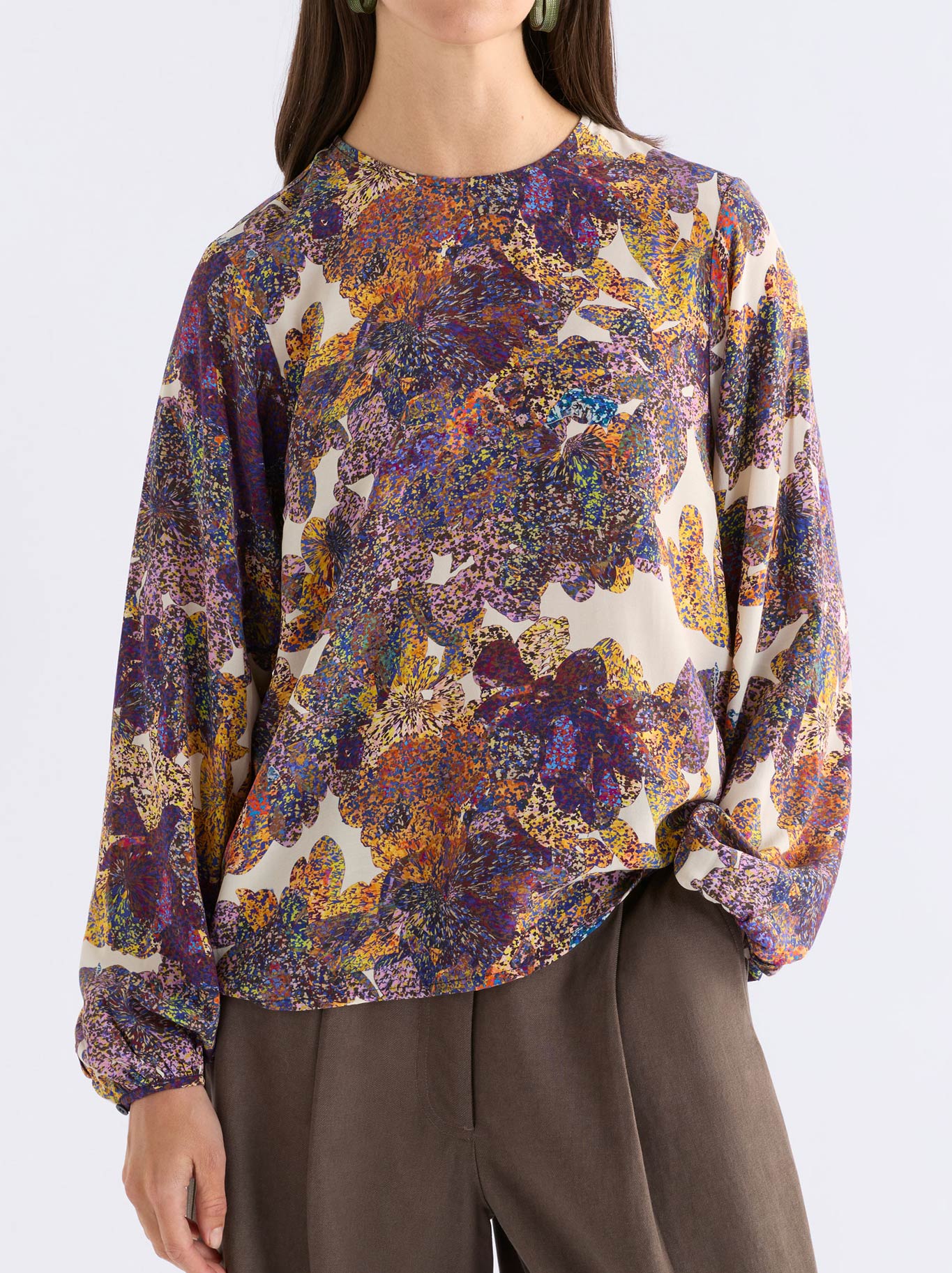 Image of a model wearing Tops. Product name - Elk Elsen Top in Lantis Print colour by brand - Elk