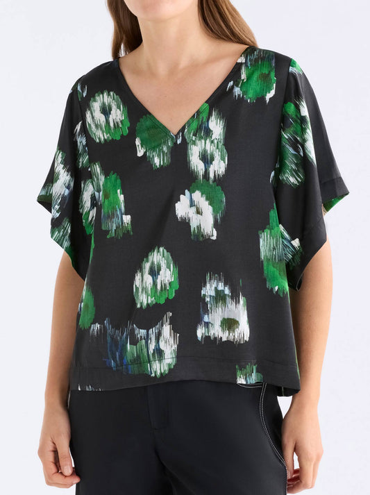 Image of a model wearing Tops. Product name - Elk Foret Top in Arkite Print colour by brand - Elk