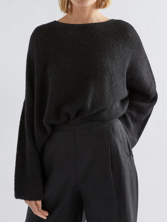 Image of a model wearing Outerwear. Productname: Elk Agna Sweater in Black colour by brand - Elk