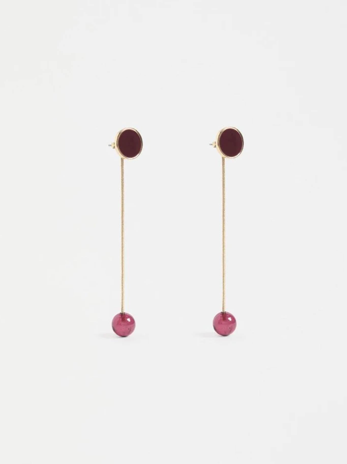 Image of Earrings. Product name - ELK LASPAR LONG DROP EARRING in Merlot colour by brand - Elk