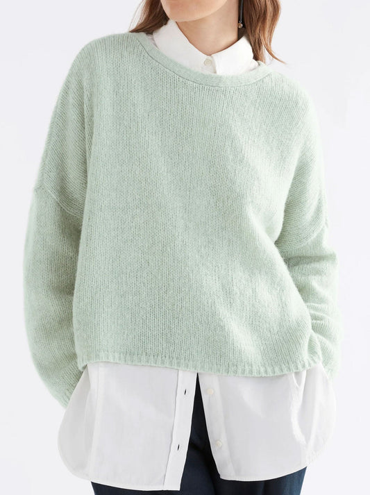 Image of a model wearing Outerwear. Productname: ELK AGNA LUNA SWEATER in Mint colour by brand - Elk