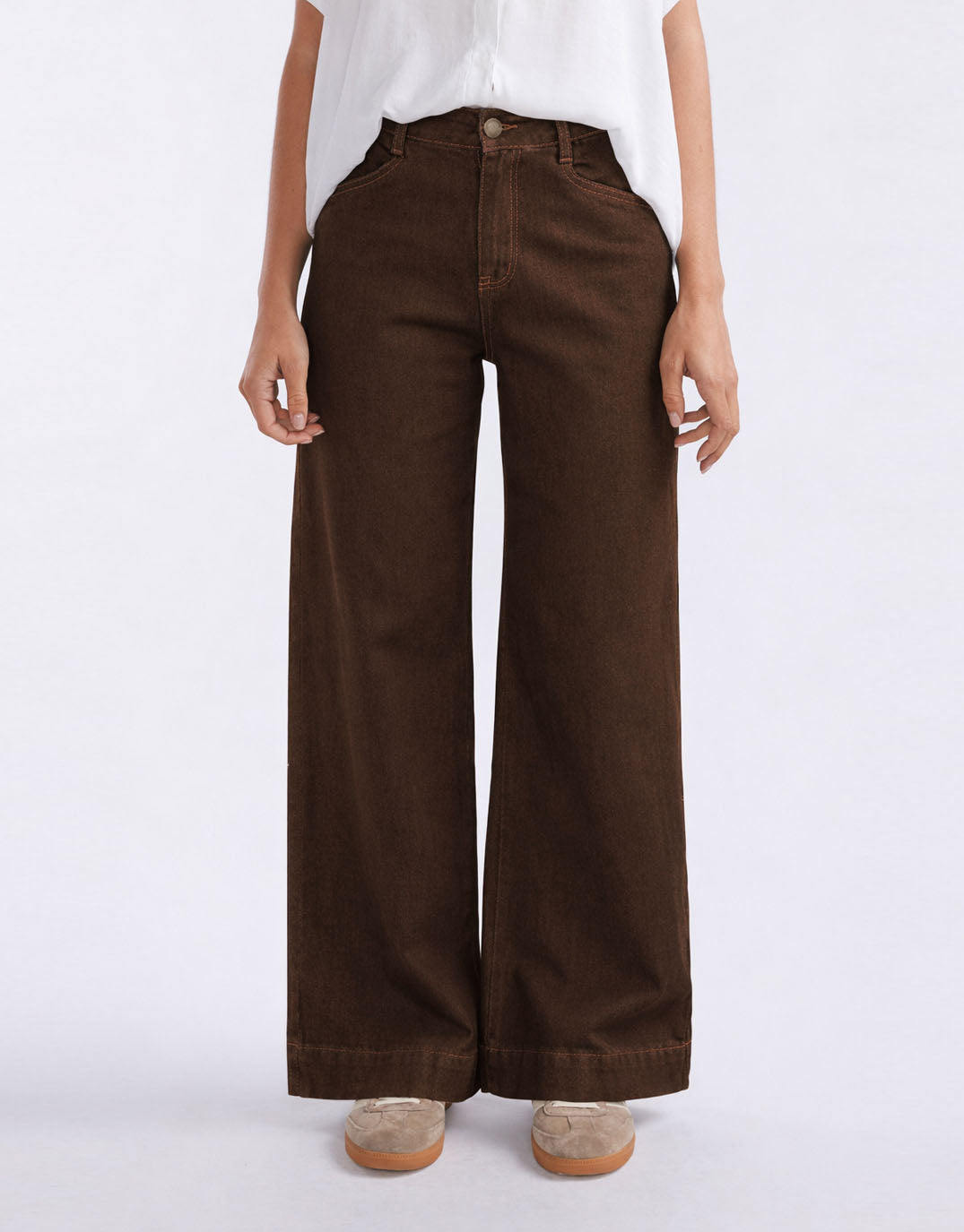 Image of Jeans. Product name - Ellery Stretch Straight Leg Jeans Chocolate in Chocolate colour by brand - Country Denim
