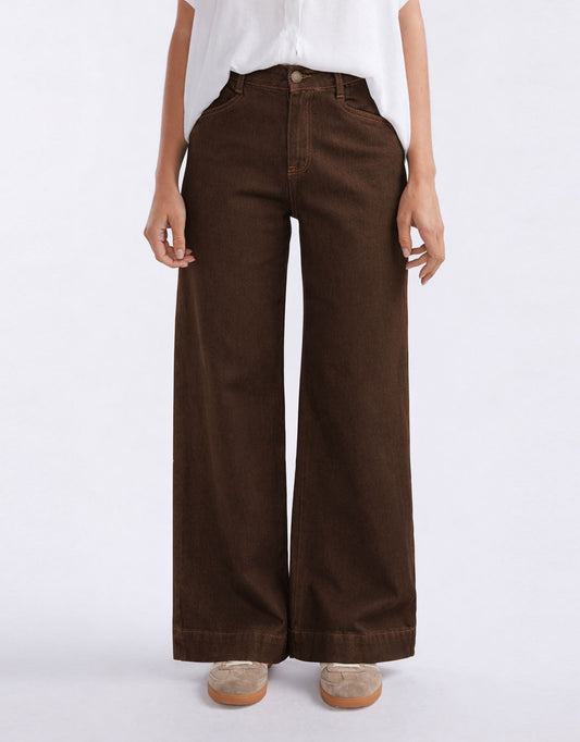 Image of Jeans. Product name - Ellery Stretch Straight Leg Jeans Chocolate in Chocolate colour by brand - Country Denim