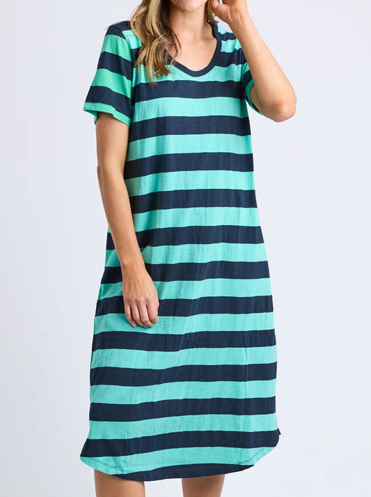 Image of Dresses. Productname: Elm Mercury Stripe Dress in Blue Green colour by brand - Elm