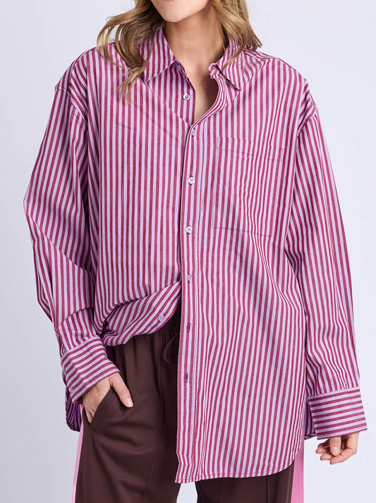 Image of Shirts. Product name - Elm Lila Stripe Shirt in Maroon/Lilac colour by brand - Elm