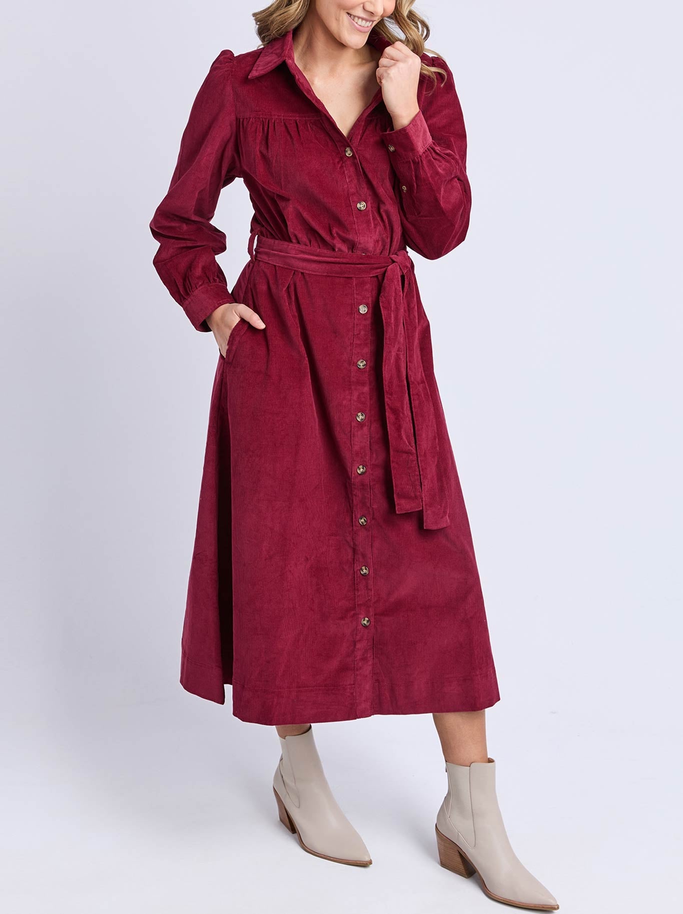 Elm Serena Cord Dress (Maroon)