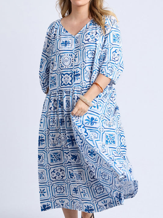 Image of Dresses. Productname: ELM DOLCE TILE MIDI DRESS in Print colour by brand - Elm