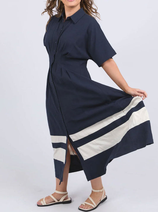ELM SCARLET MIDI DRESS (Navy Stripe)