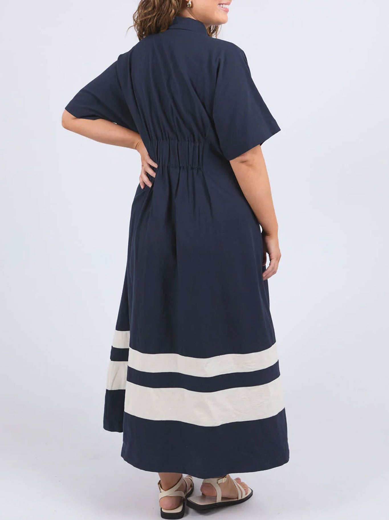 ELM SCARLET MIDI DRESS (Navy Stripe)