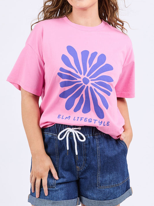 Image of a model wearing Tops. Productname: ELM CAMELIA TEE in Chateau colour by brand - Elm