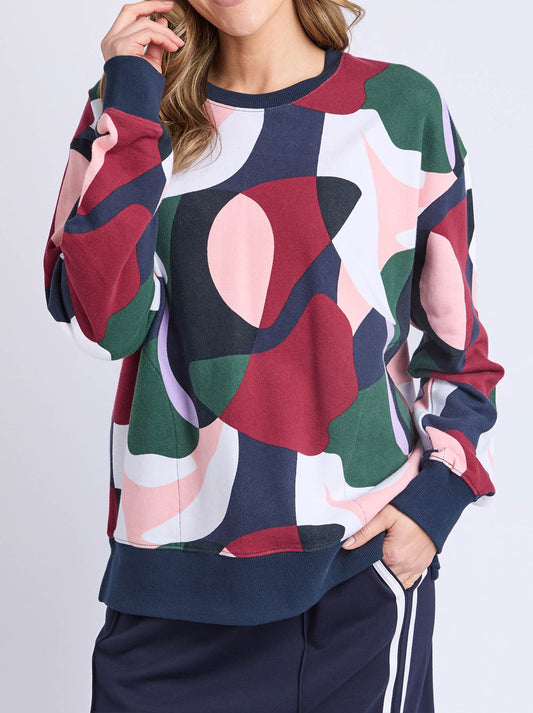 Image of a model wearing Tops. Product name - Elm Ronja Crew in Multi colour by brand - Elm
