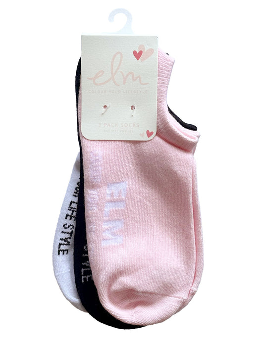 Image of Socks. Productname: ELM 3 PACK NO SHOW SOCKS in Pink Black colour by brand - Elm