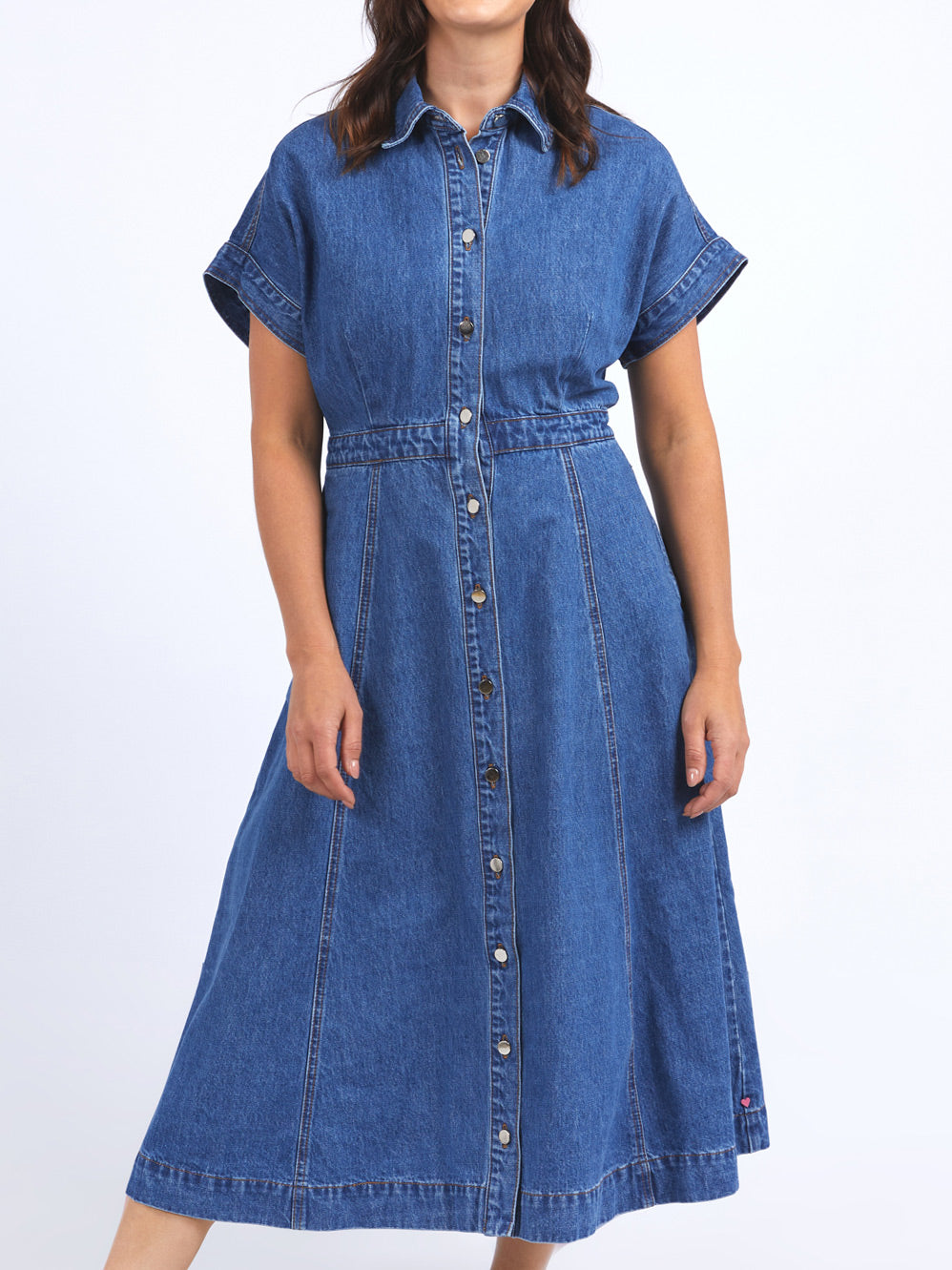 Image of Dresses. Product name - Elm Aimee Denim Dress in Mid Blue colour by brand - Elm