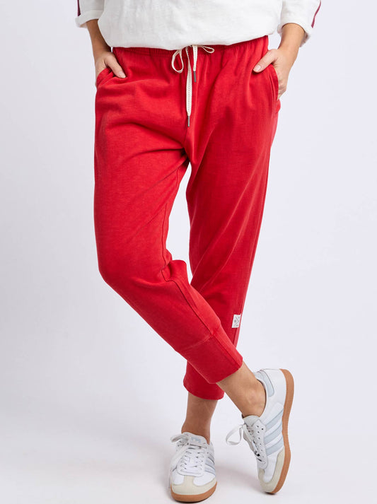 Image of a model wearing Pants. Productname: ELM BRUNCH PANT in Cranberry colour by brand - Elm
