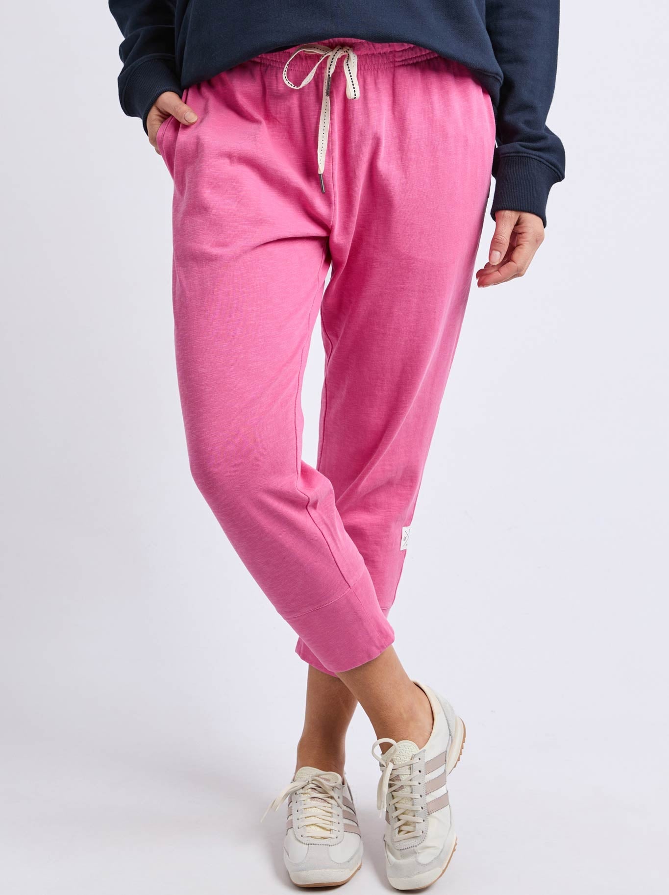 Image of a model wearing Pants. Product name - Elm Brunch Pant in Blue Shadow colour by brand - Elm