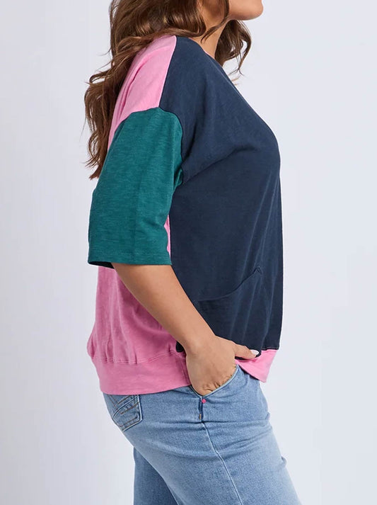 Elm Mazie Colour Block Sweat (Teal/Navy Stripe)