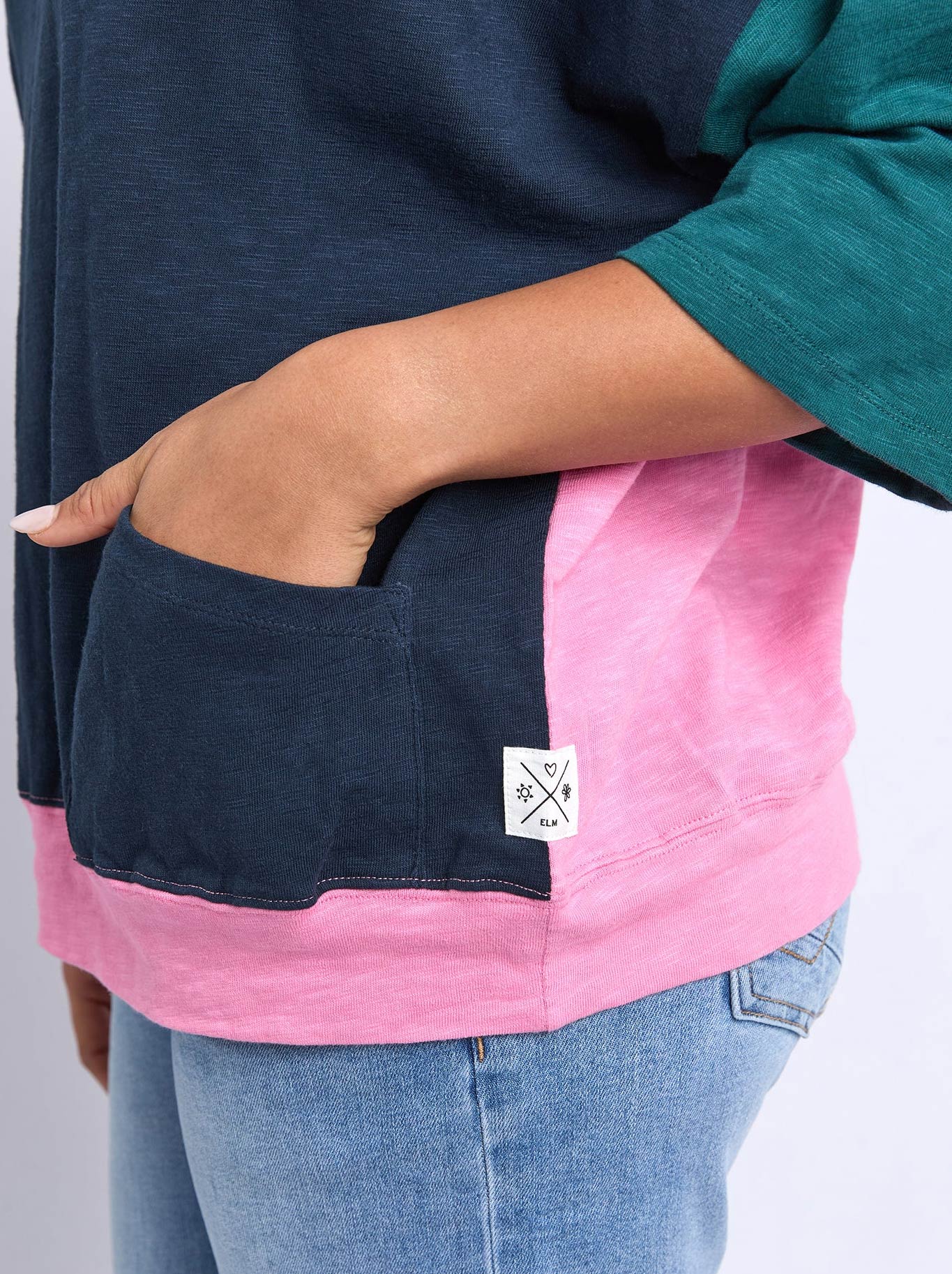 Elm Mazie Colour Block Sweat (Teal/Navy Stripe)