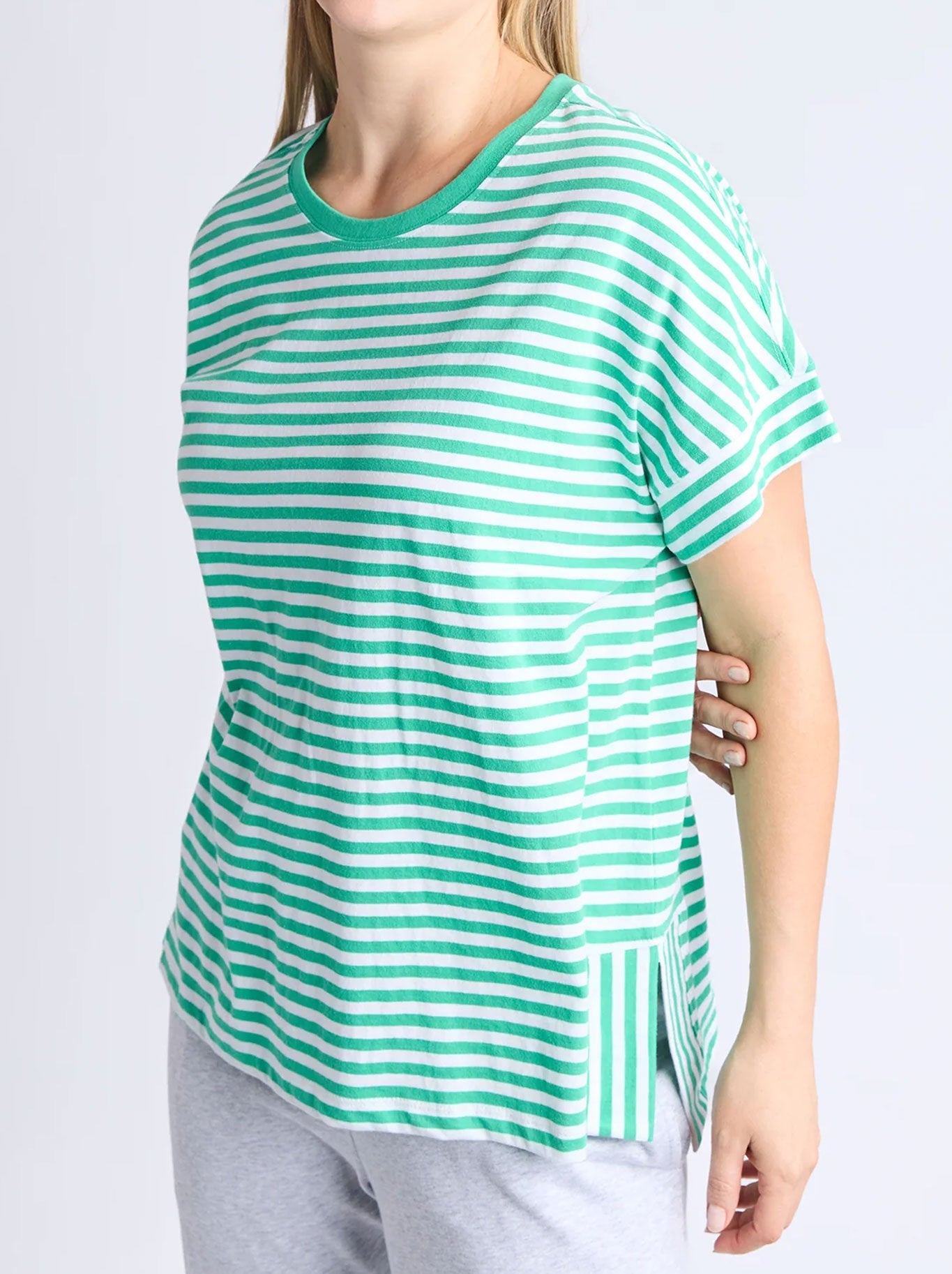 Elm Yara Stripe Short Sleeve Tee (Green White)