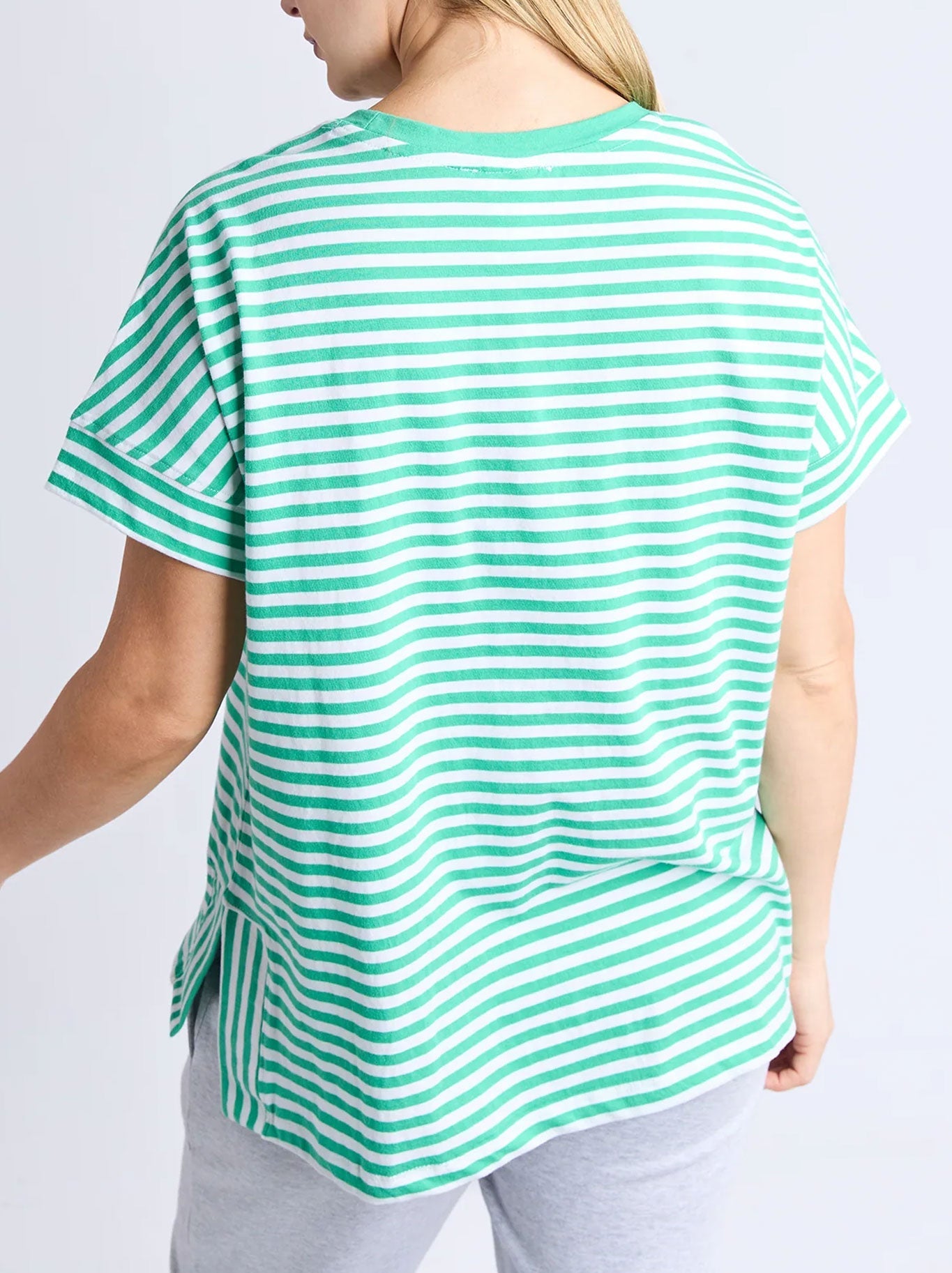 Elm Yara Stripe Short Sleeve Tee (Green White)
