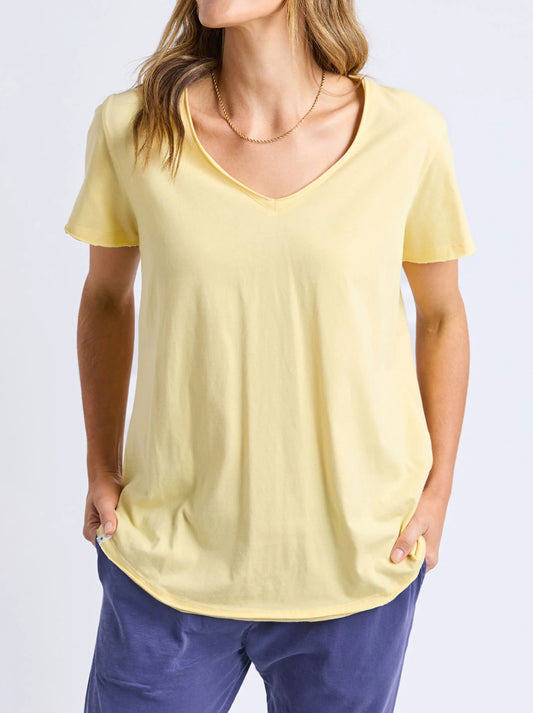 Image of T-Shirts. Product name - ELM PIMA VEE TEE in Banana colour by brand - Elm