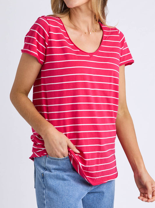 ELM PIMA STRIPE VEE TEE (Dark Pink/Stripe)