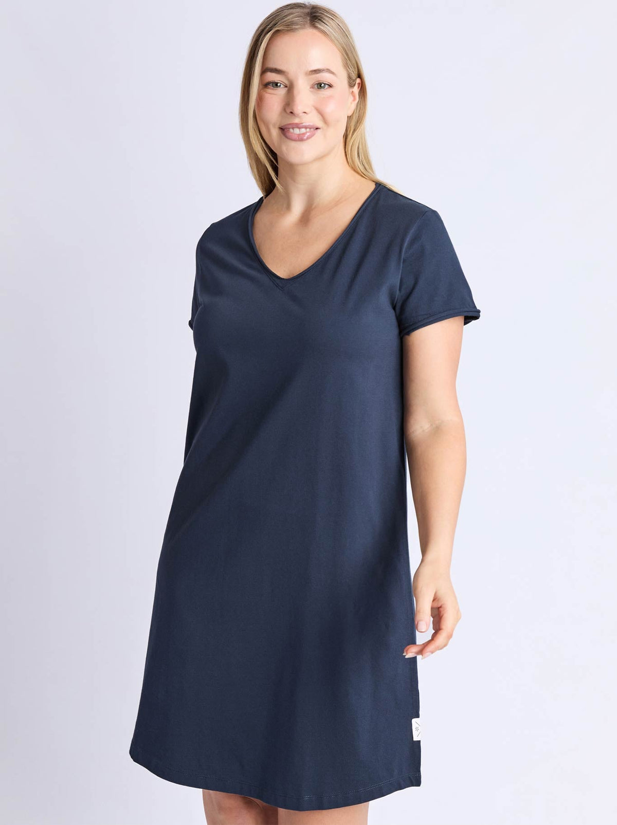 Image of Dresses. Product name - ELM PIMA VEE DRESS in Navy colour by brand - Elm