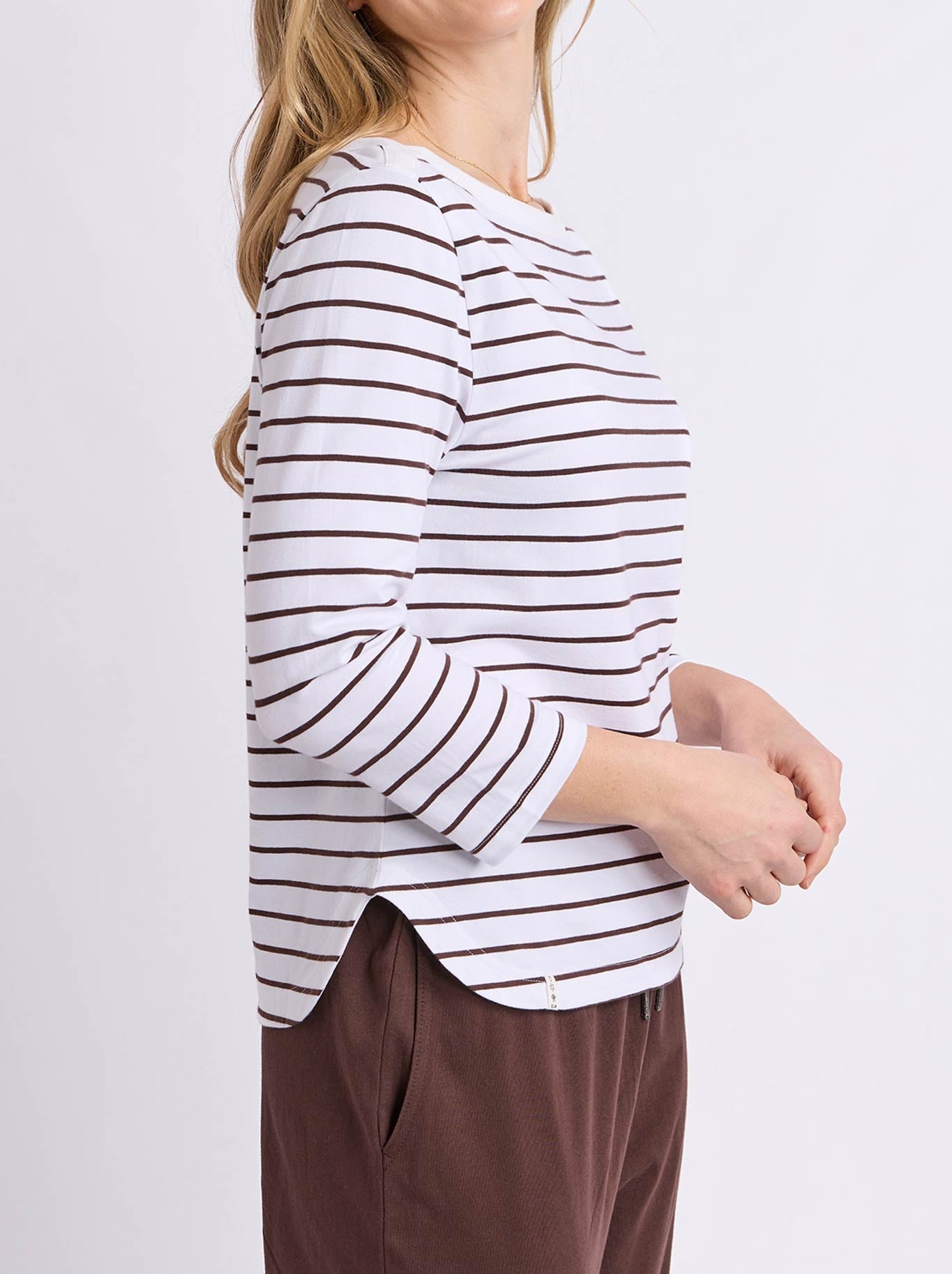 Elm Eliza Boat Neck Tee (Coffee/White)