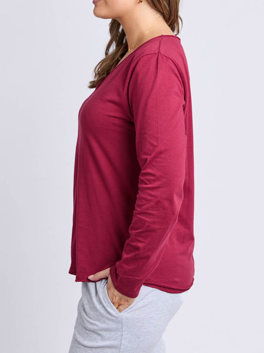 Elm Pima Long Sleeve Vee Tee (Maroon)