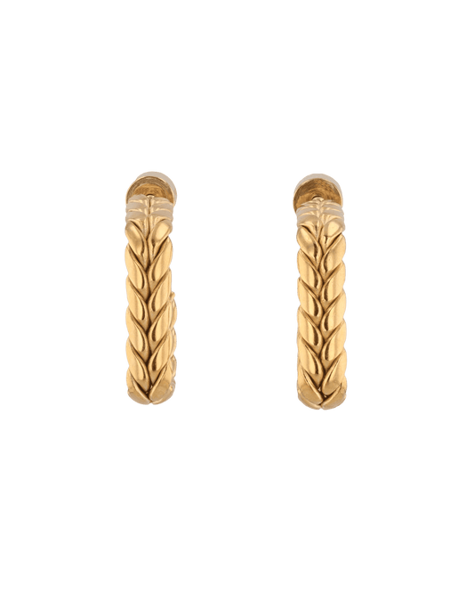Image of Earrings. Product name - Eloise Chevron Square Gold Hoop Earrings in colour by brand - LAVANA