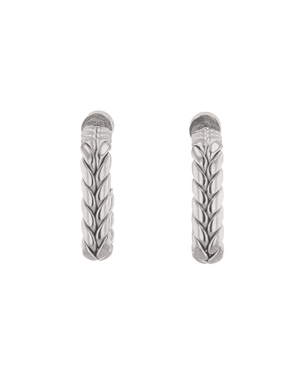 Image of Earrings. Product name - Eloise Chevron Square Silver Hoop Earrings in colour by brand - LAVANA