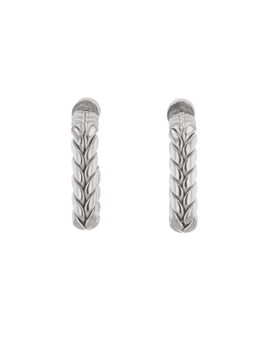Image of Earrings. Product name - Eloise Chevron Square Silver Hoop Earrings in colour by brand - LAVANA