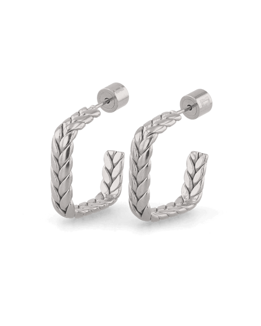LAVANA Eloise Chevron Square Silver Hoop Earrings