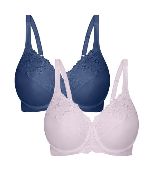 Image of Bras. Productname: Triumph Embroidered Minimiser Twin Pack Underwired Bra in Navy & Pink Combination colour by brand - Triumph