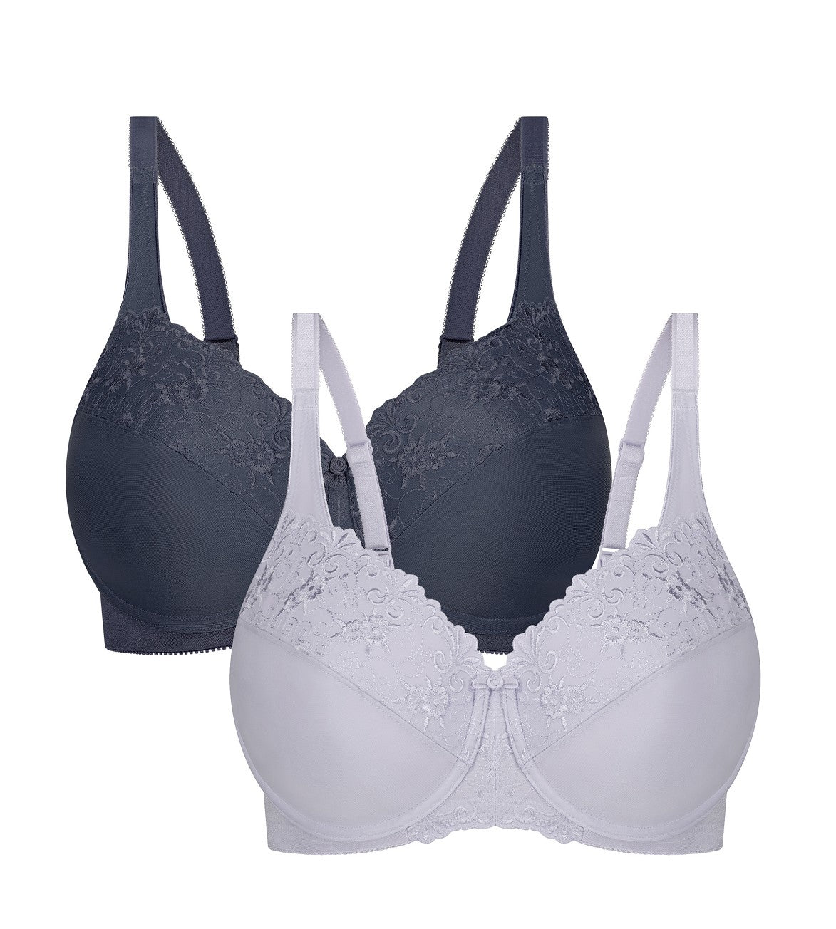 Image of Bras. Productname: Triumph Embroidered Minimiser Twin Pack Underwired Bra in Misty Lilac Nuit Combination colour by brand - Triumph