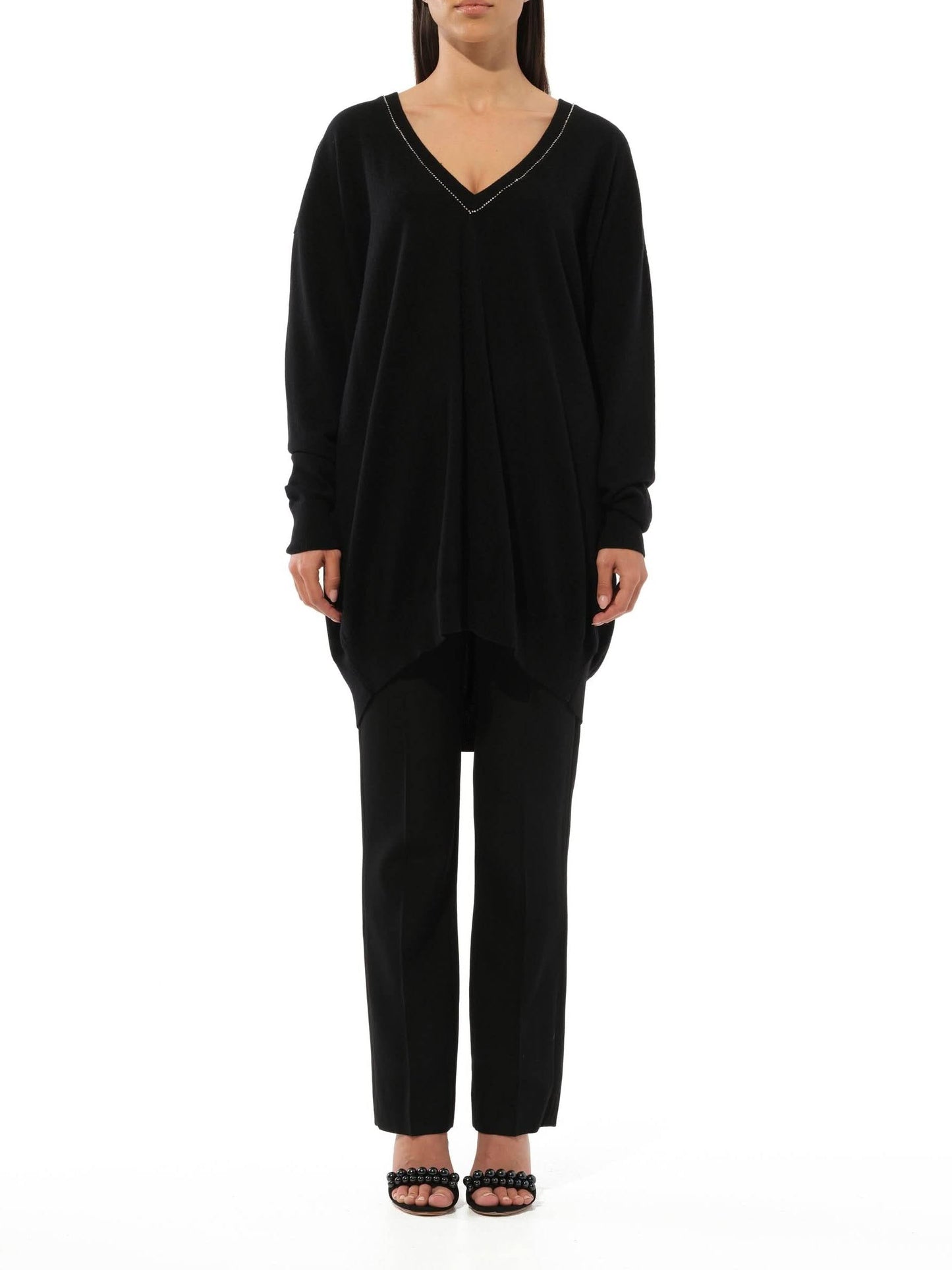 GIVENCHY Embroidered Strass V-Neck (Black)