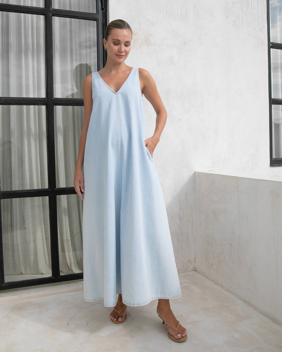 Image of Dresses. Product name - Emily Denim Maxi Dress in colour by brand - Soon Maternity