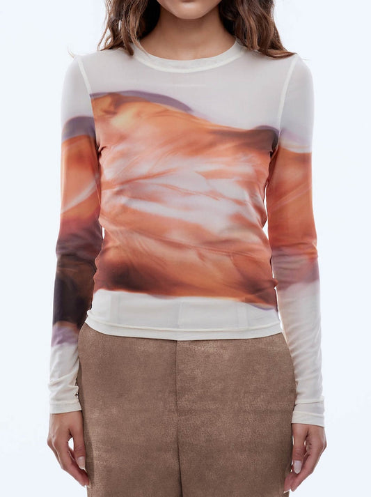 Image of a model wearing Tops. Productname: ENA PELLY DAISY LONG SLEEVE TEE in Autumn colour by brand - Ena Pelly
