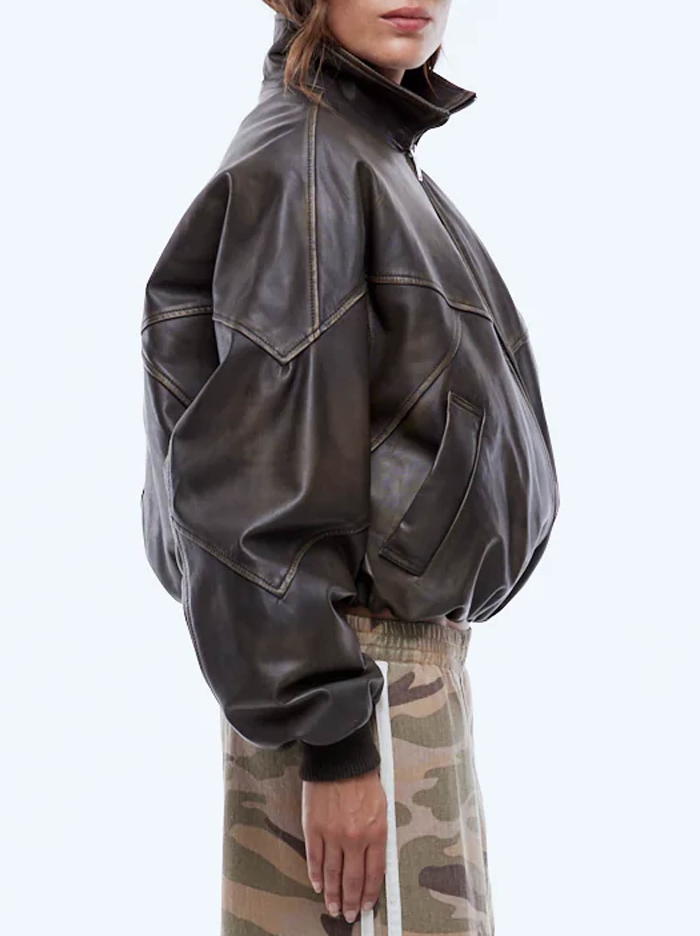 ENA PELLY MARI LEATHER BOMBER (Mocca)